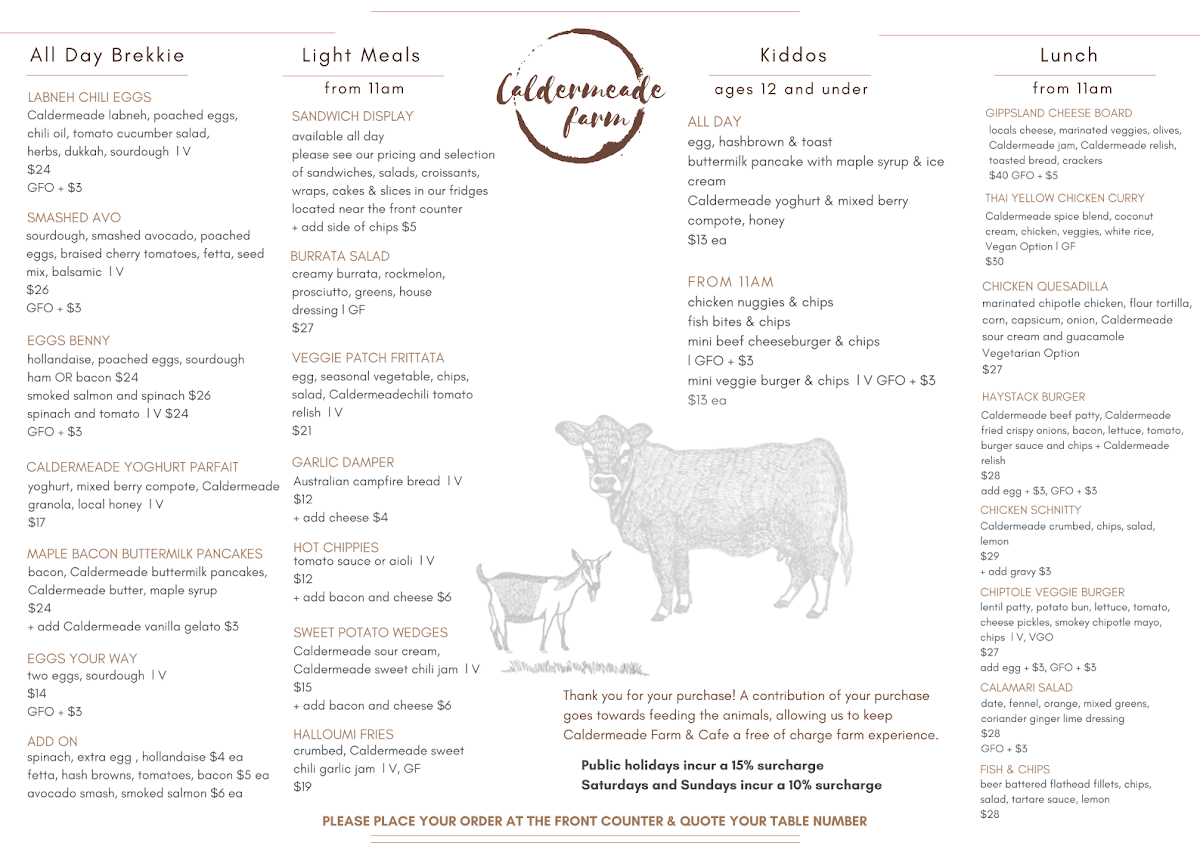 Menu, Caldermeade Farm & Cafe