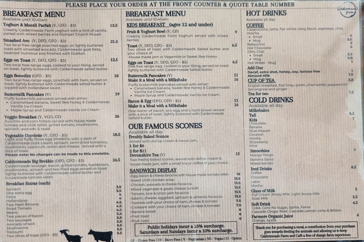 Menu, Caldermeade Farm & Cafe