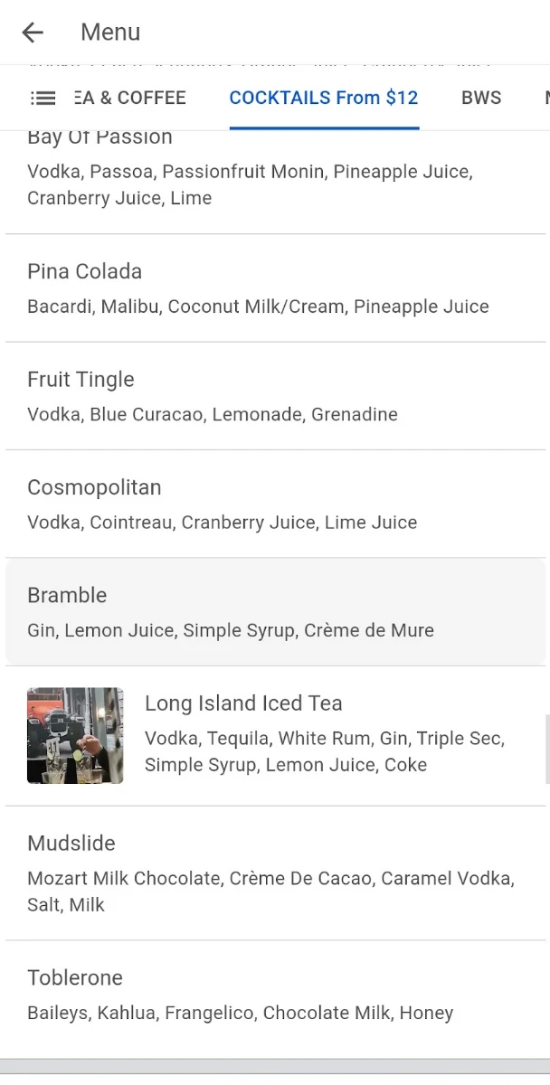 Menu, The Russell Inn Bar & Restaurant