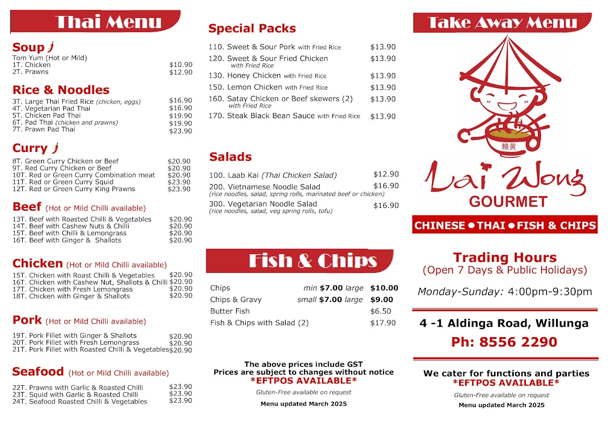 Menu, Lai Wong Gourmet
