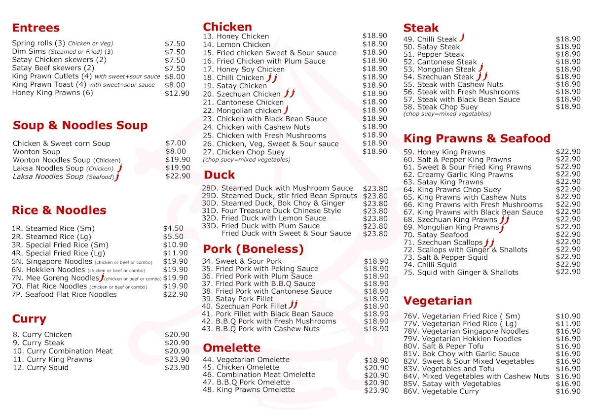 Menu, Lai Wong Gourmet