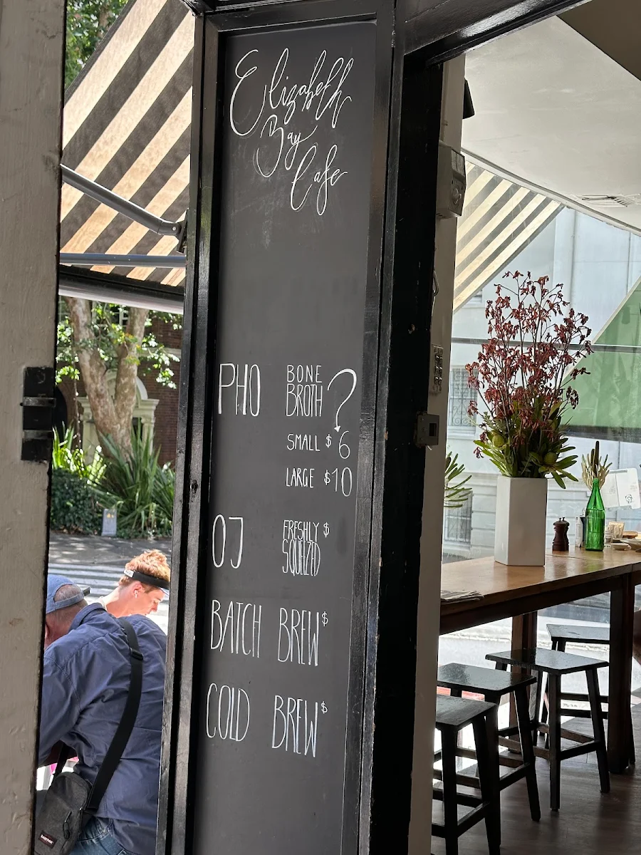 Menu, Elizabeth Bay Cafe