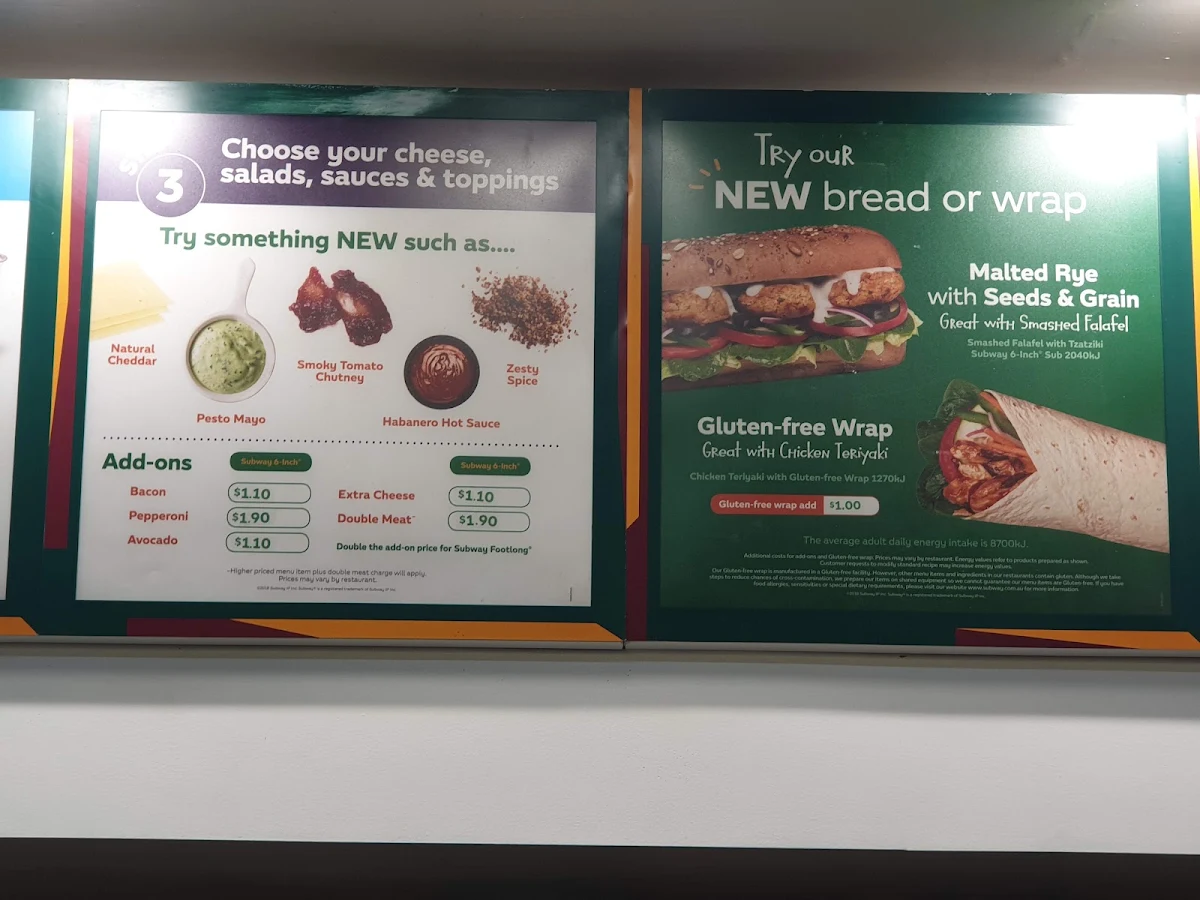 Menu, Subway Broadmeadows