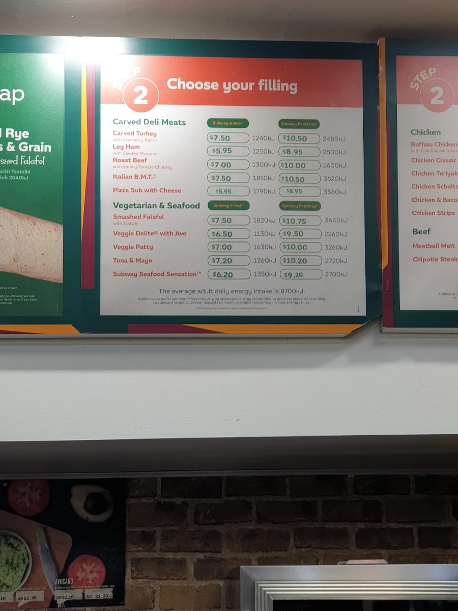 Menu, Subway Broadmeadows