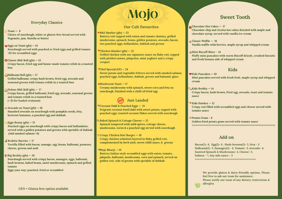 Menu, MOJO