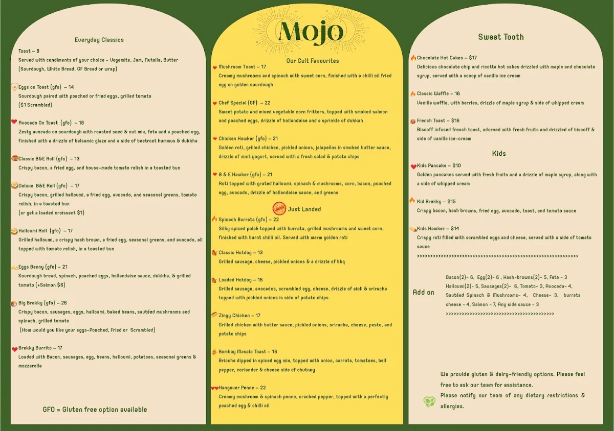 Menu, MOJO