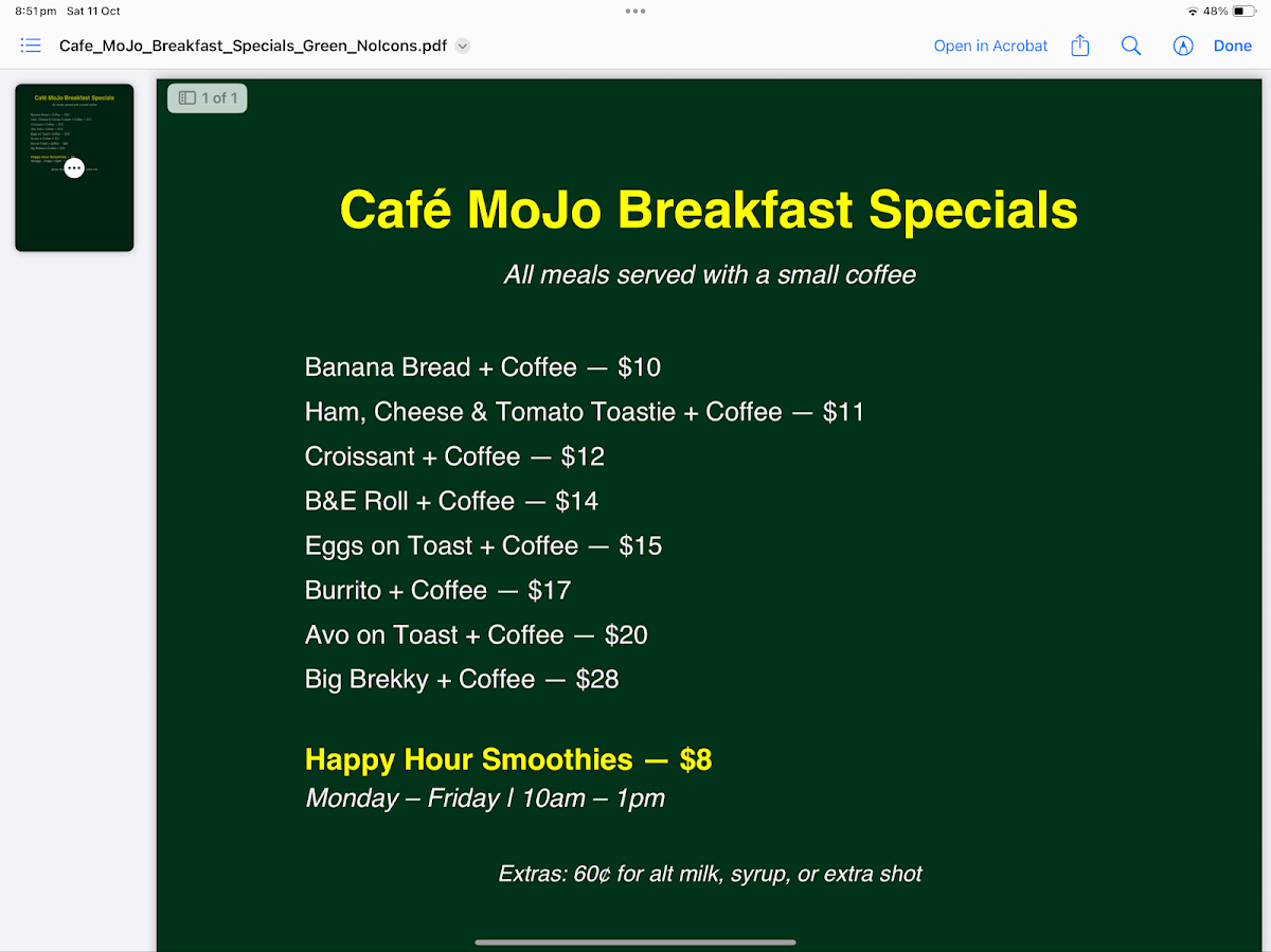 Menu, MOJO