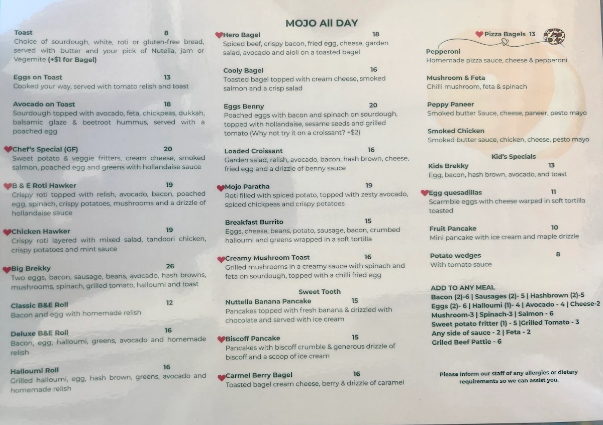 Menu, MOJO
