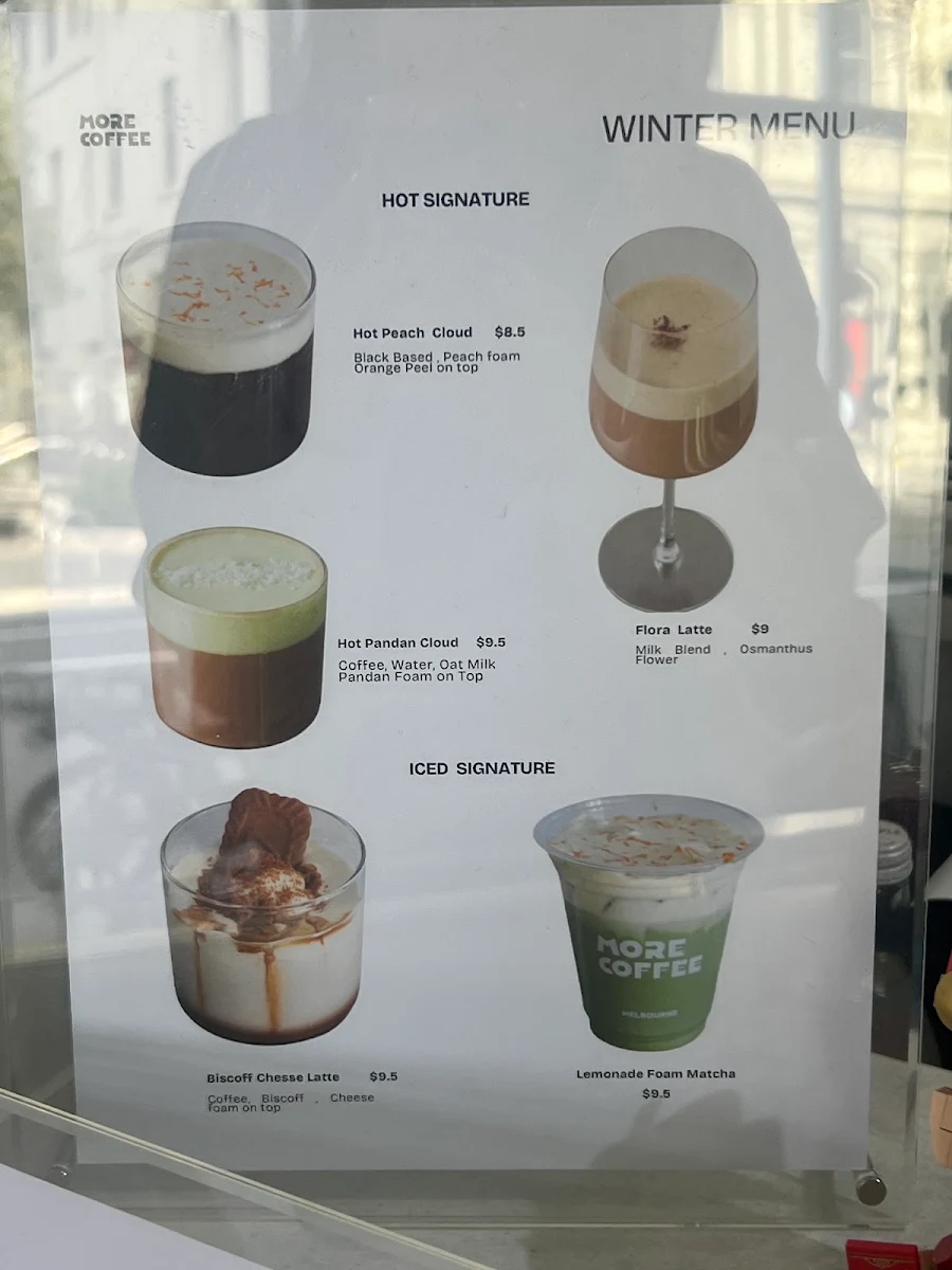 Menu, MORE COFFEE MELBOURNE