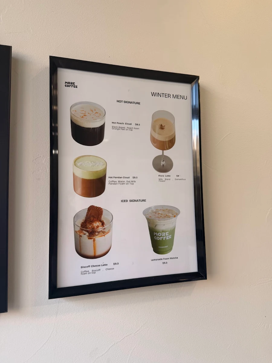 Menu, MORE COFFEE MELBOURNE
