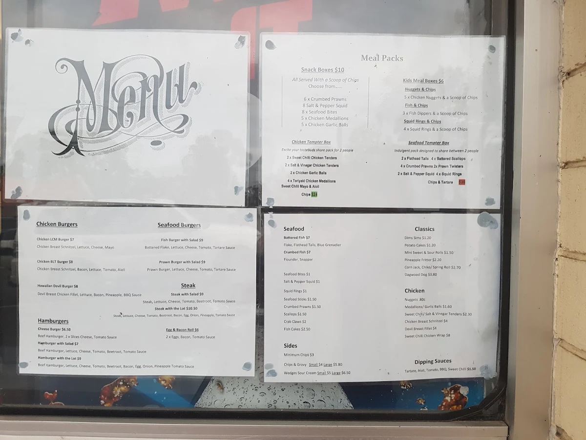 Menu, Bridport Takeaway