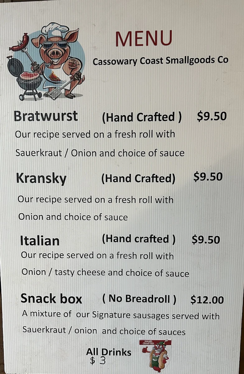 Menu, Cassowary Coast Smallgoods co