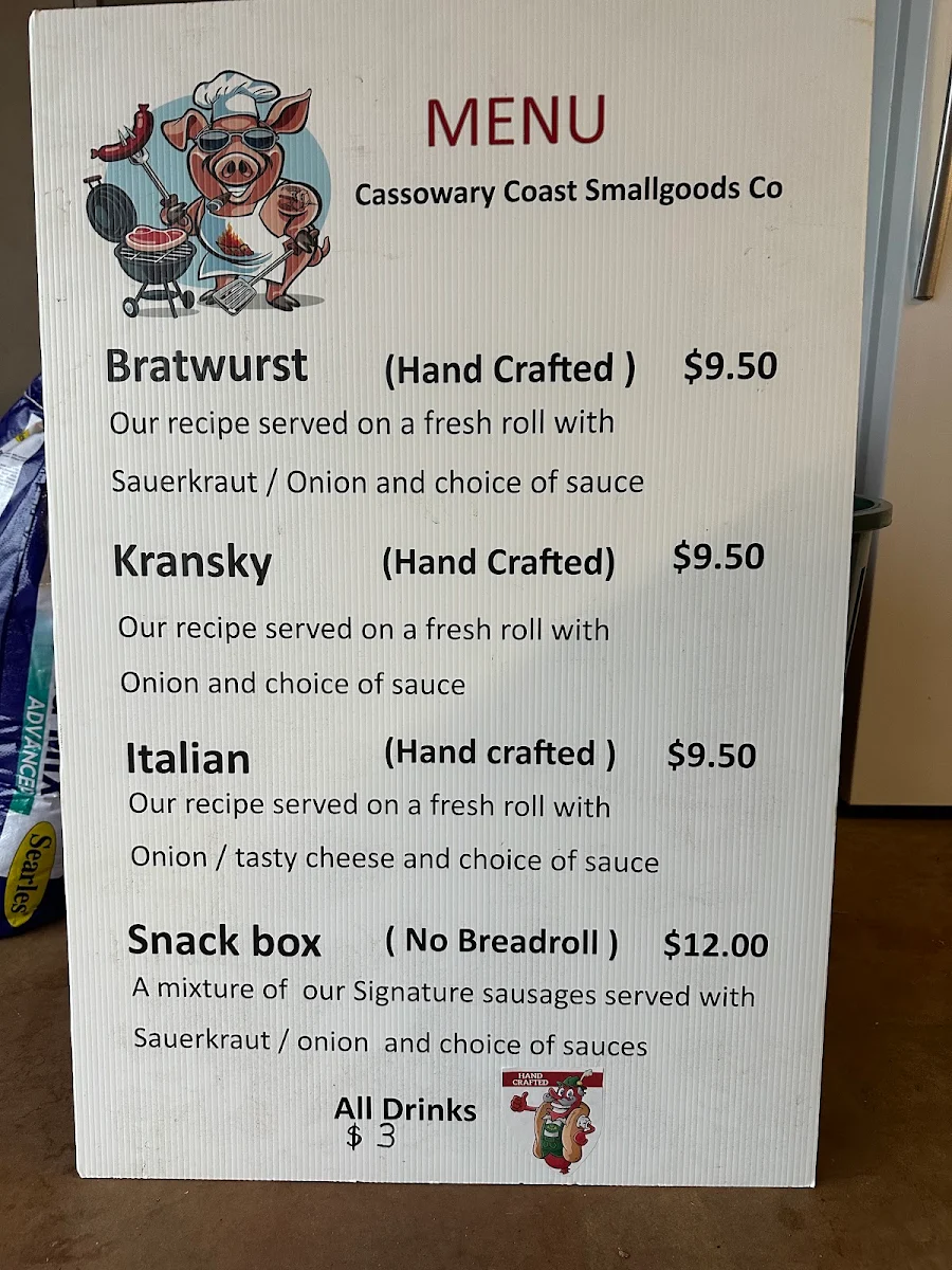 Menu, Cassowary Coast Smallgoods co