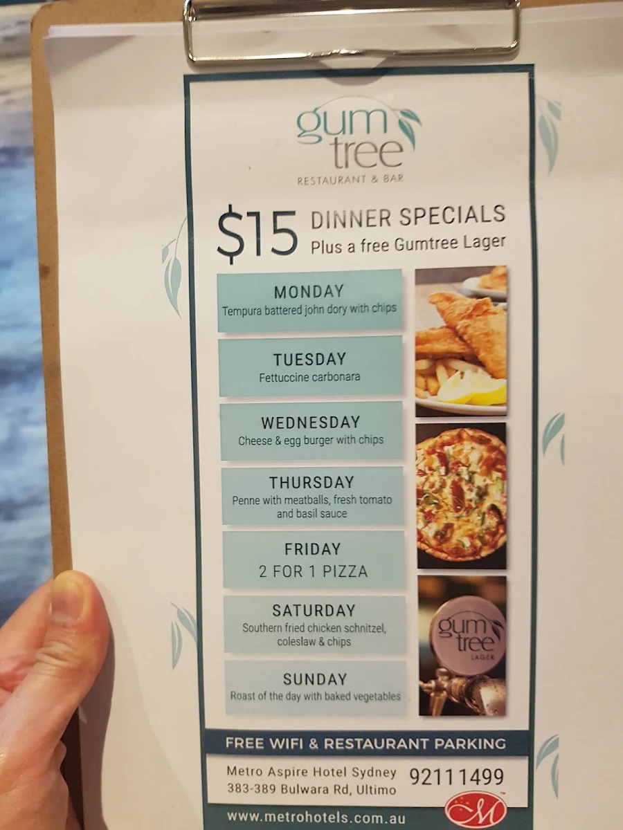 Menu, Gumtree Restaurant & Bar