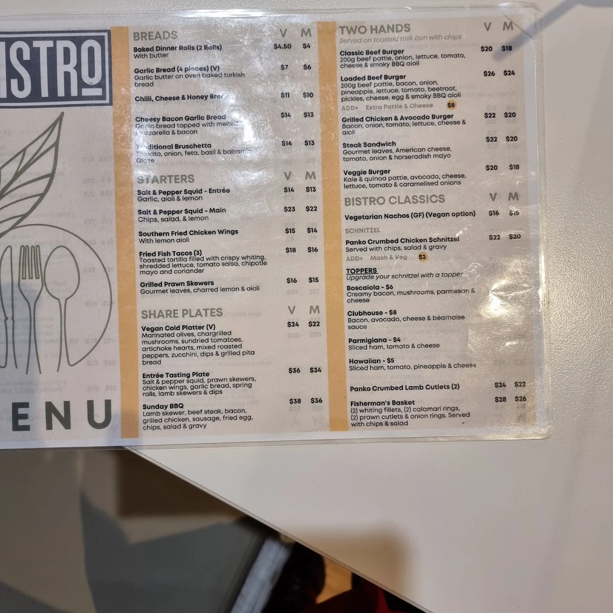 Menu, Cooma Ex-Services Club