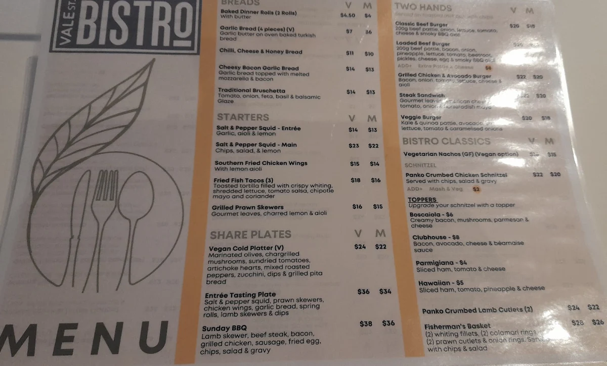 Menu, Cooma Ex-Services Club
