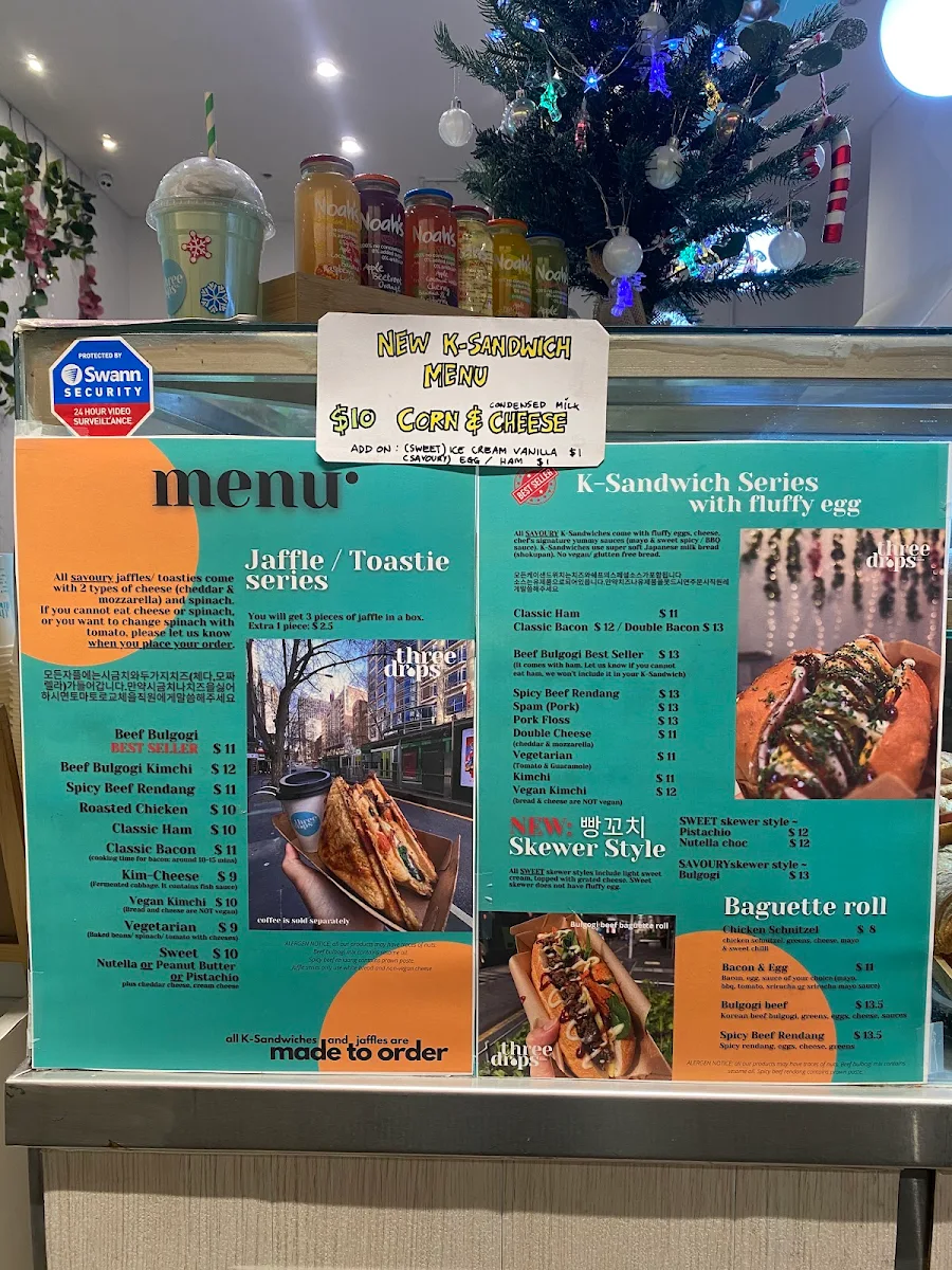 Menu, Three Drops Coffee & Sandwich
