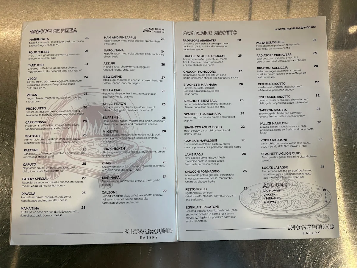 Menu, Showground Eatery