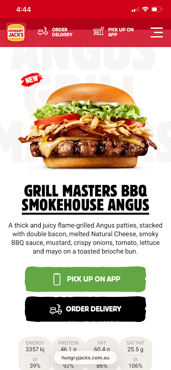 Menu, Hungry Jack's Burgers Bentley