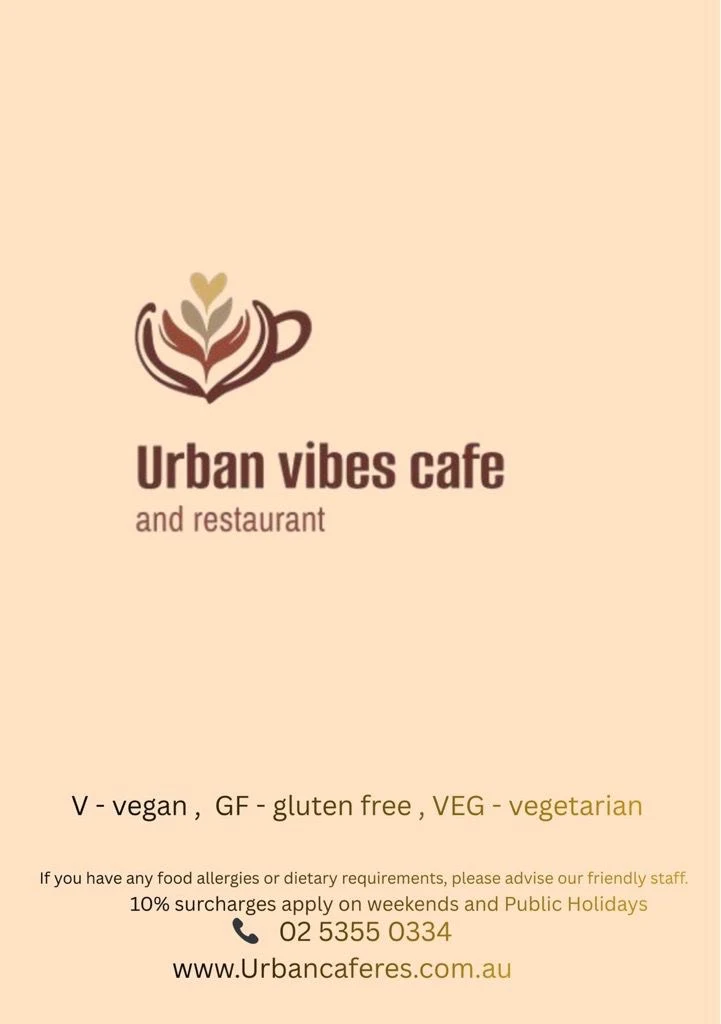Menu, Urban vibes cafe & restaurant