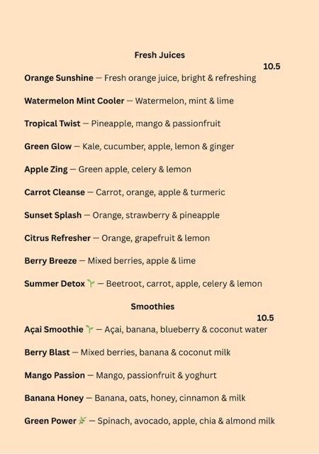 Menu, Urban vibes cafe & restaurant