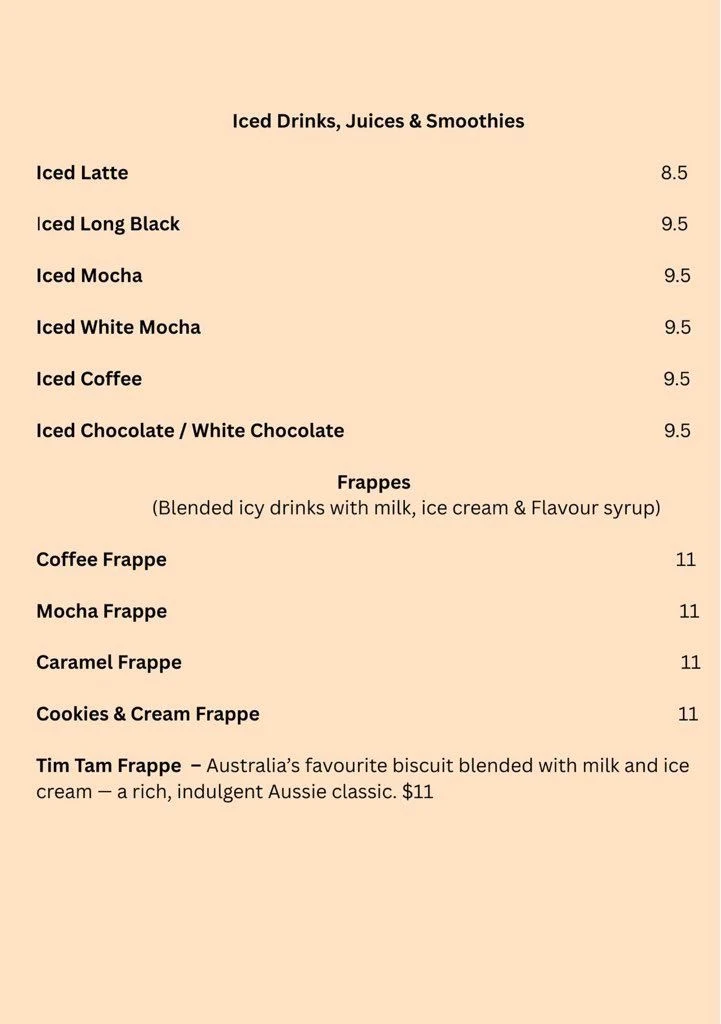 Menu, Urban vibes cafe & restaurant