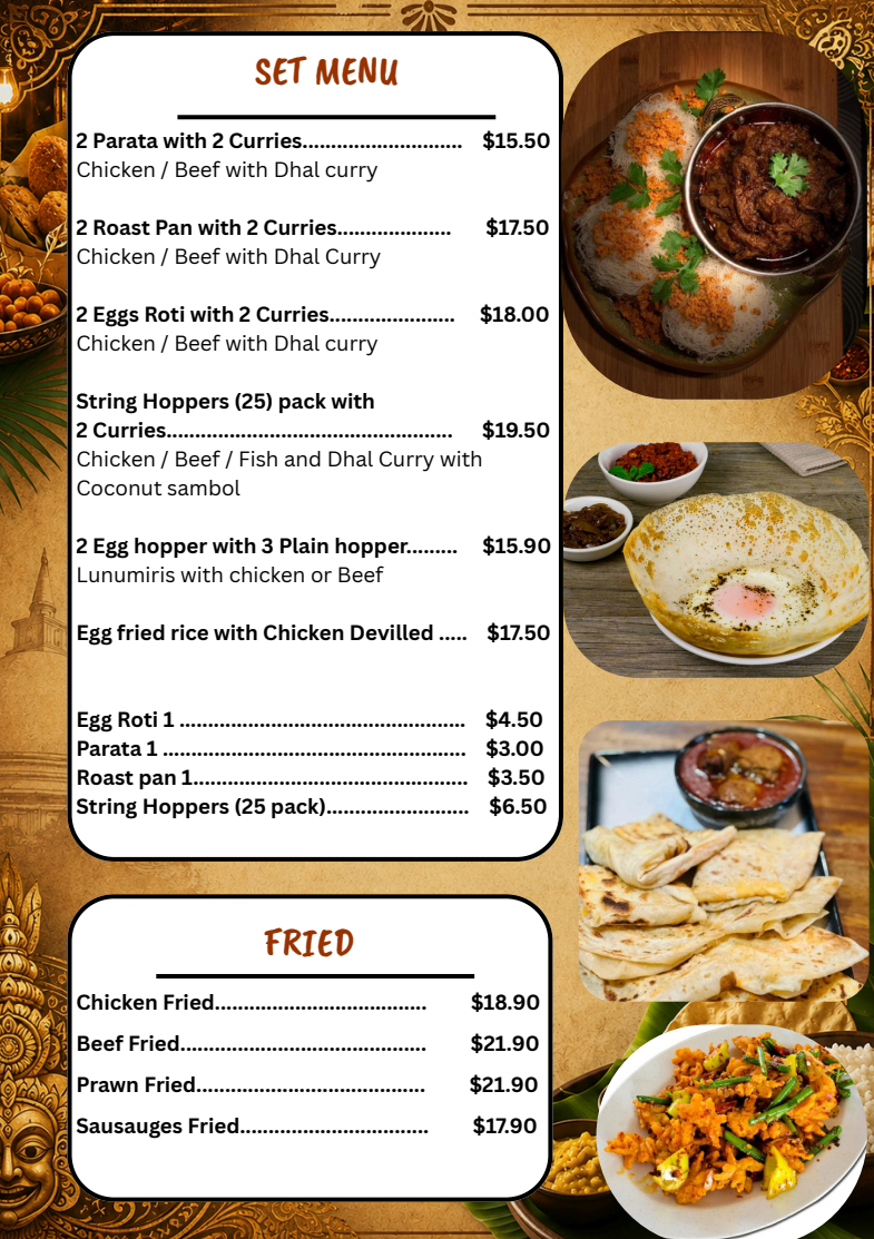 Menu, Taste of Ceylon