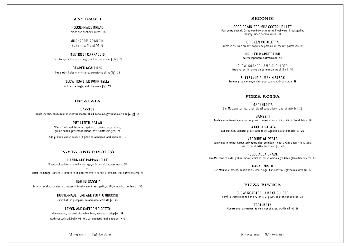 Menu, Sociali Trattoria & Bar