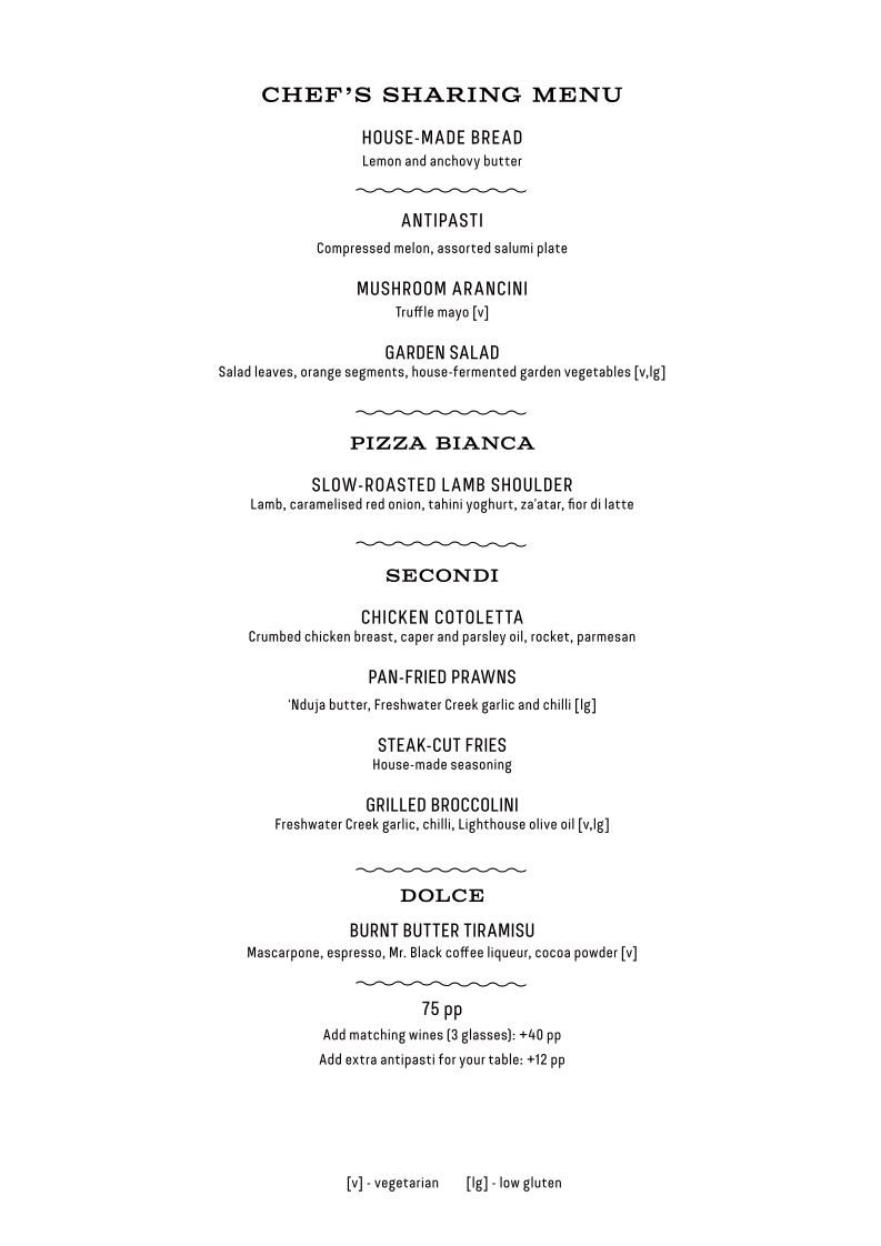 Menu, Sociali Trattoria & Bar