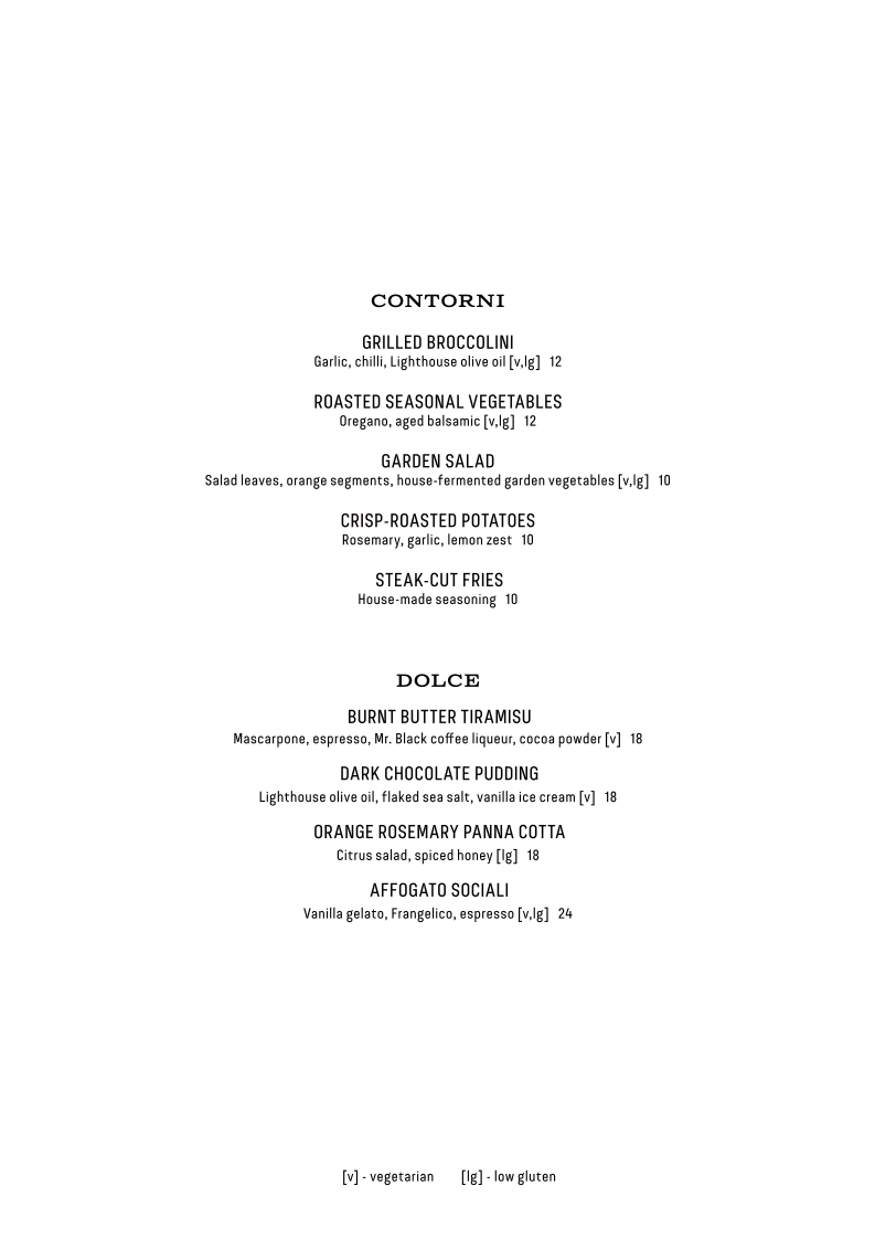 Menu, Sociali Trattoria & Bar