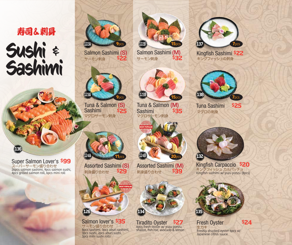 Menu, Hanamaruya Bankstown