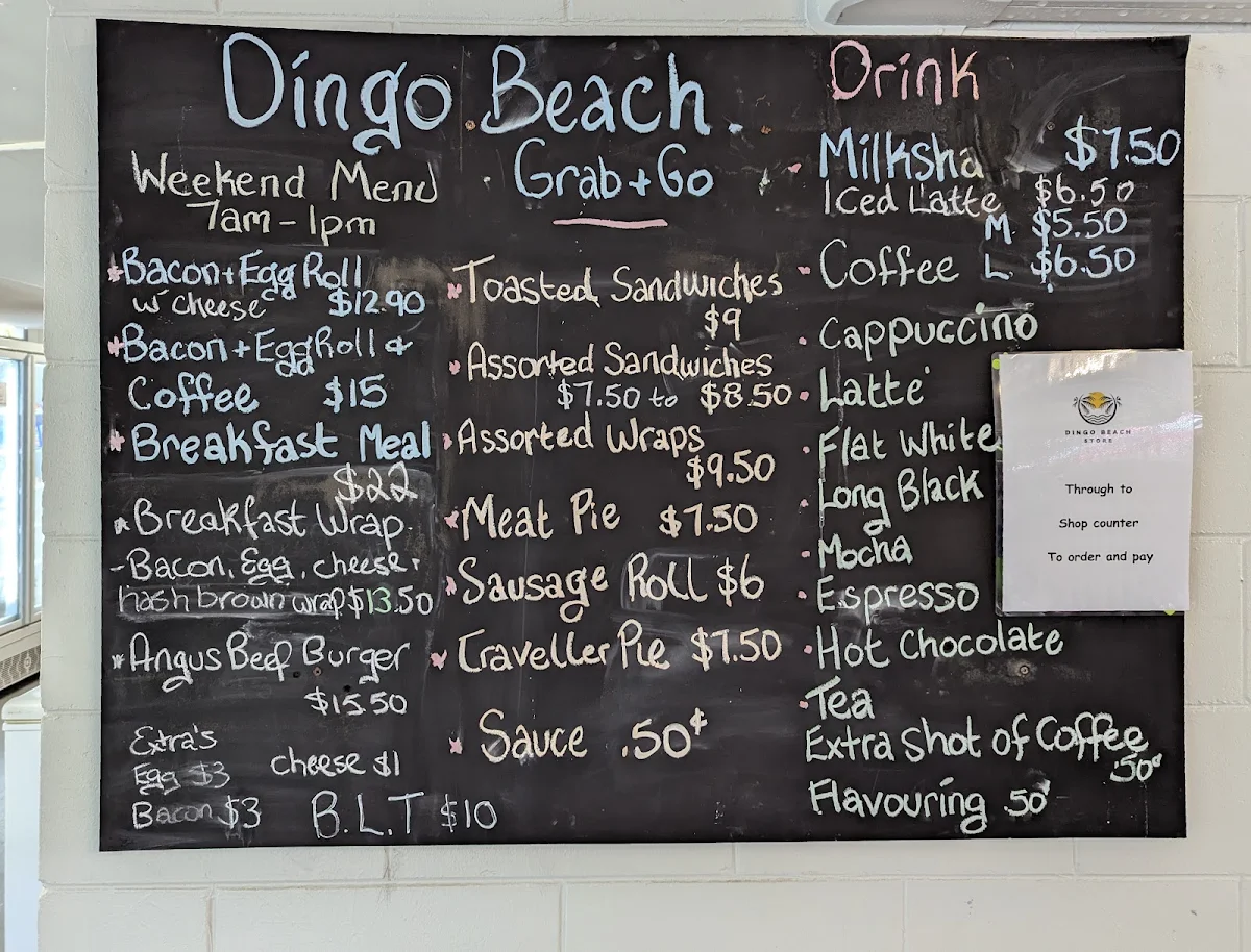 Menu, Dingo Beach Store
