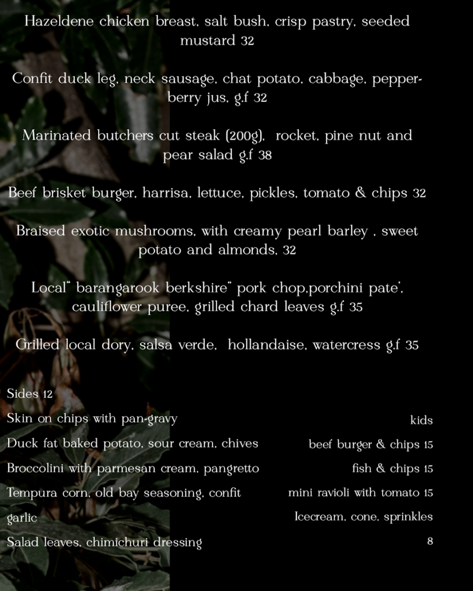 Menu, The Birch Geelong