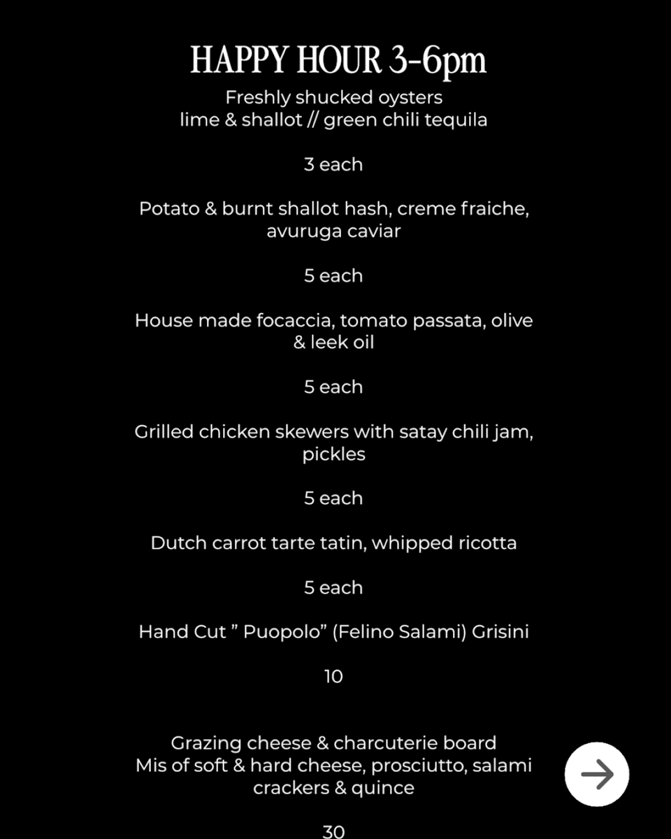 Menu, The Birch Geelong