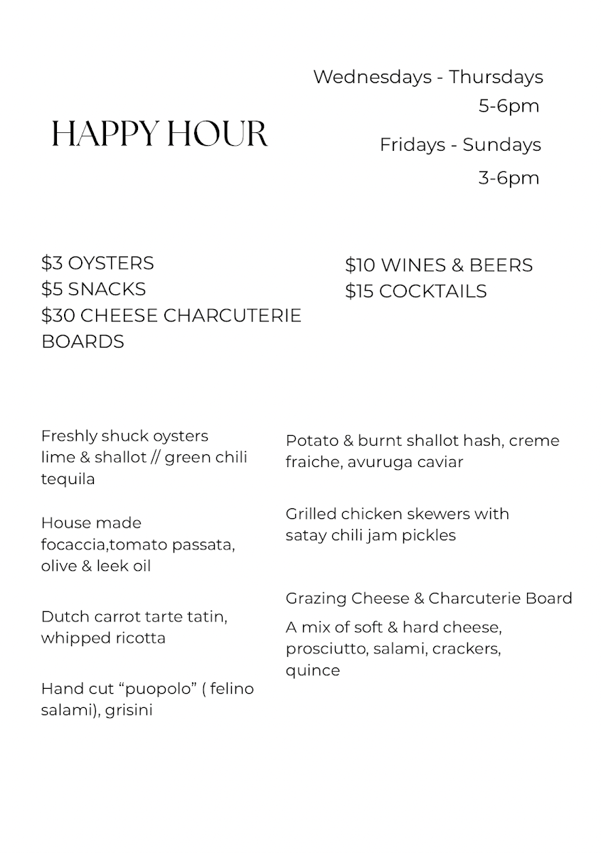 Menu, The Birch Geelong