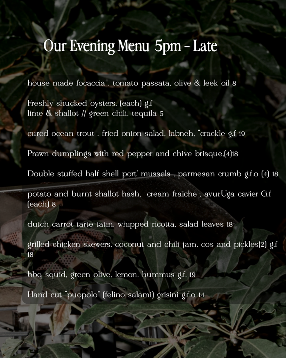 Menu, The Birch Geelong