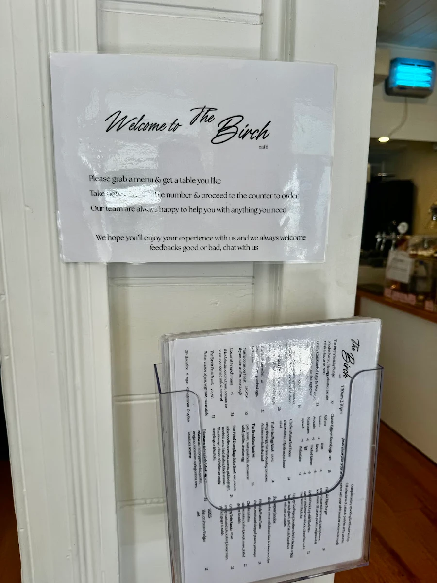 Menu, The Birch Geelong