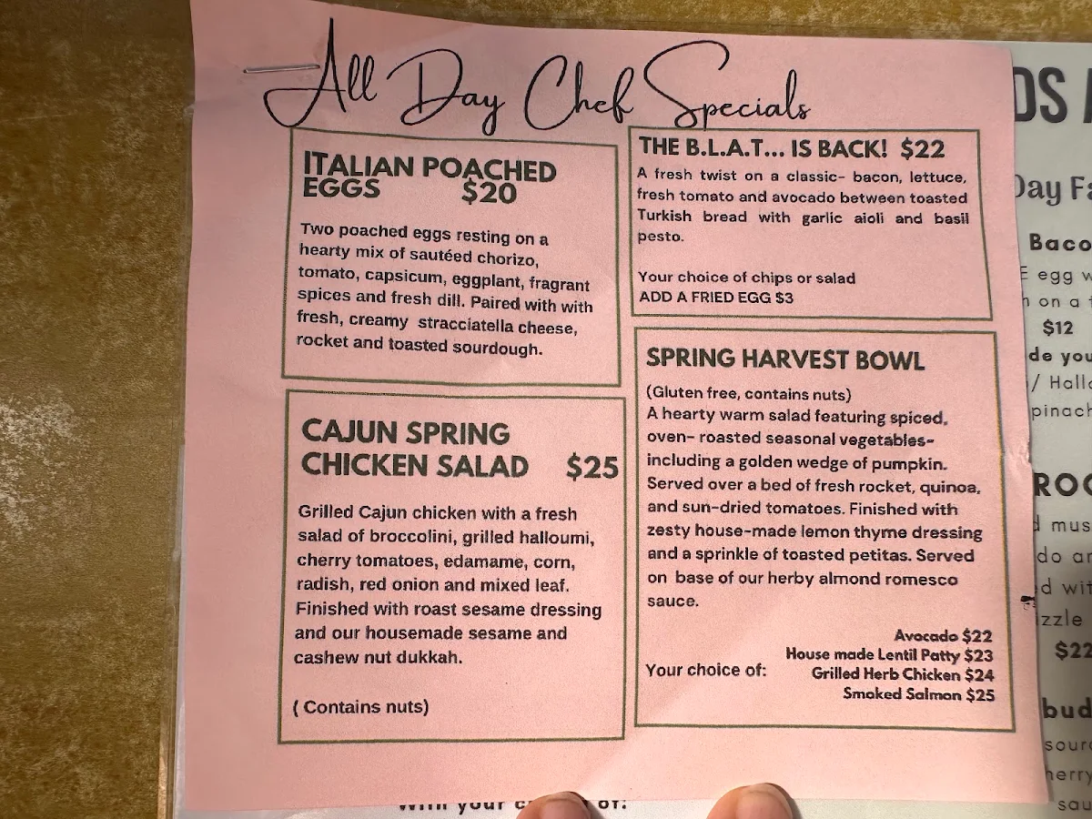 Menu, Tastebuds at the Hills