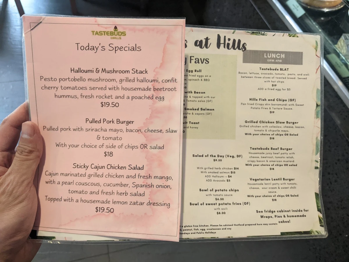 Menu, Tastebuds at the Hills