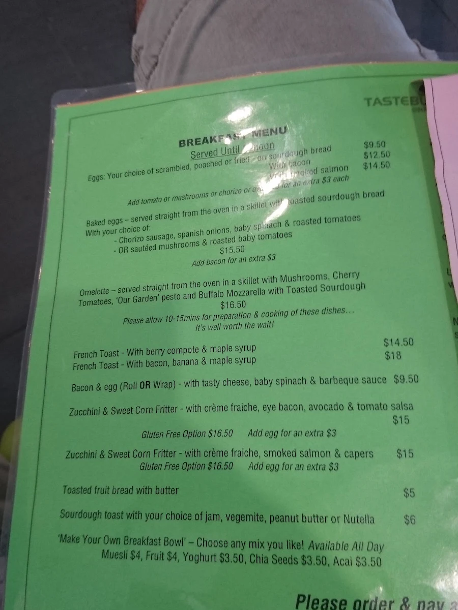 Menu, Tastebuds at the Hills