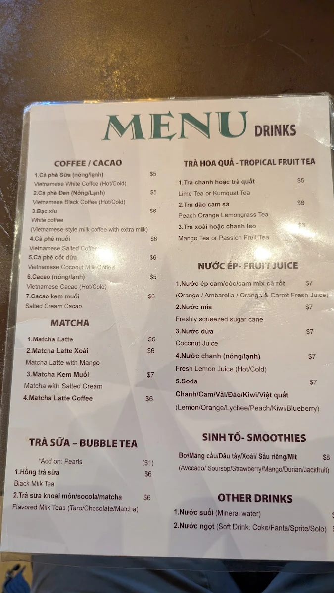 Menu, Thao Kim Restaurant