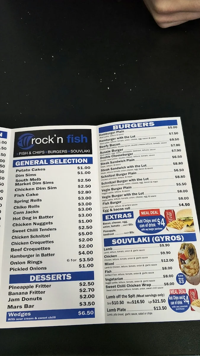 Menu, Rock’n Fish Stables Mill Park