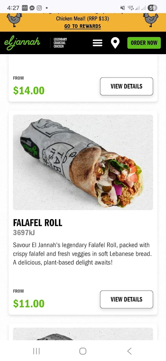 Menu, El Jannah Chicken Tarneit