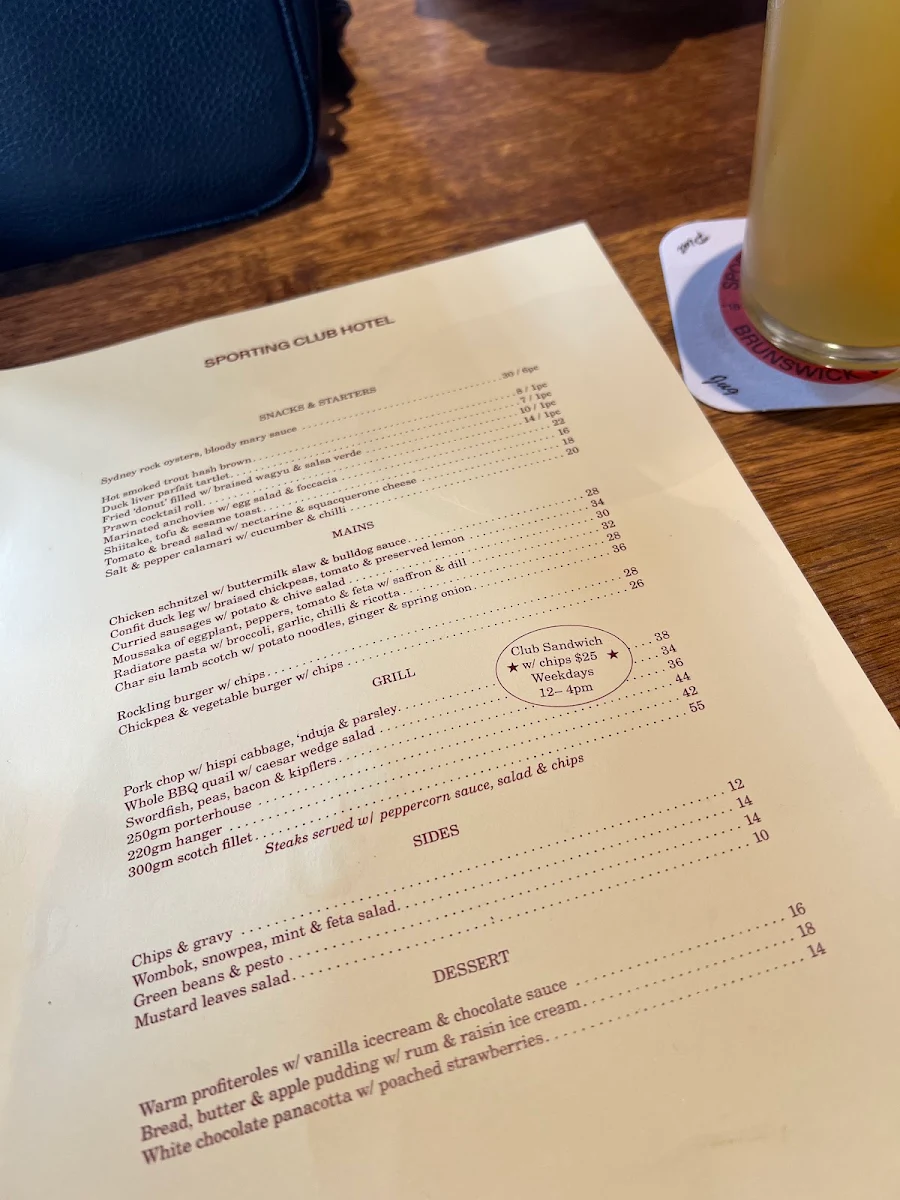 Menu, Sporting Club Hotel