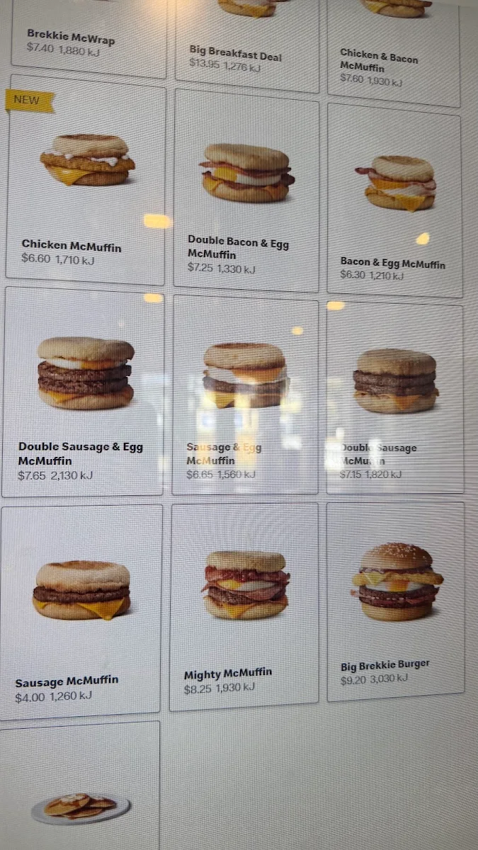Menu, McDonald's Ipswich CBD