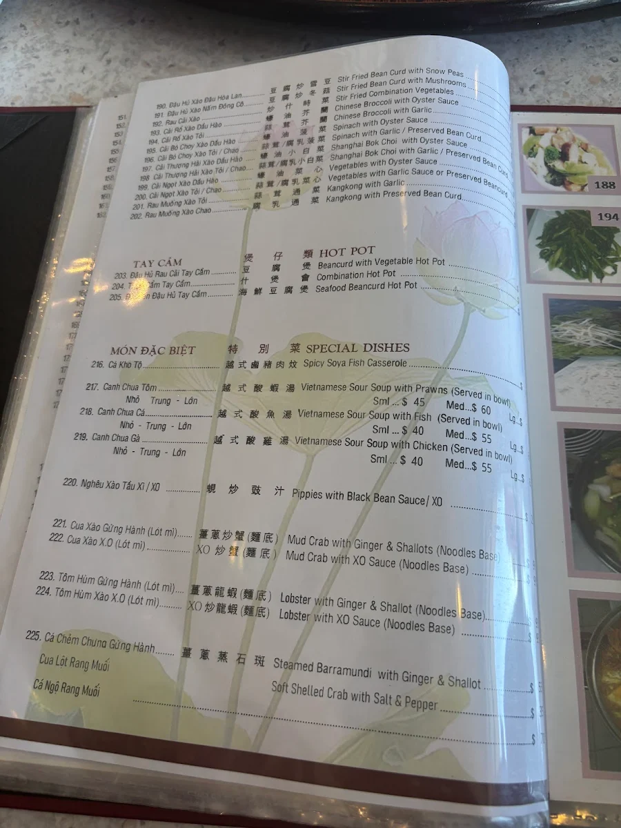 Menu, Nam Son Restaurant