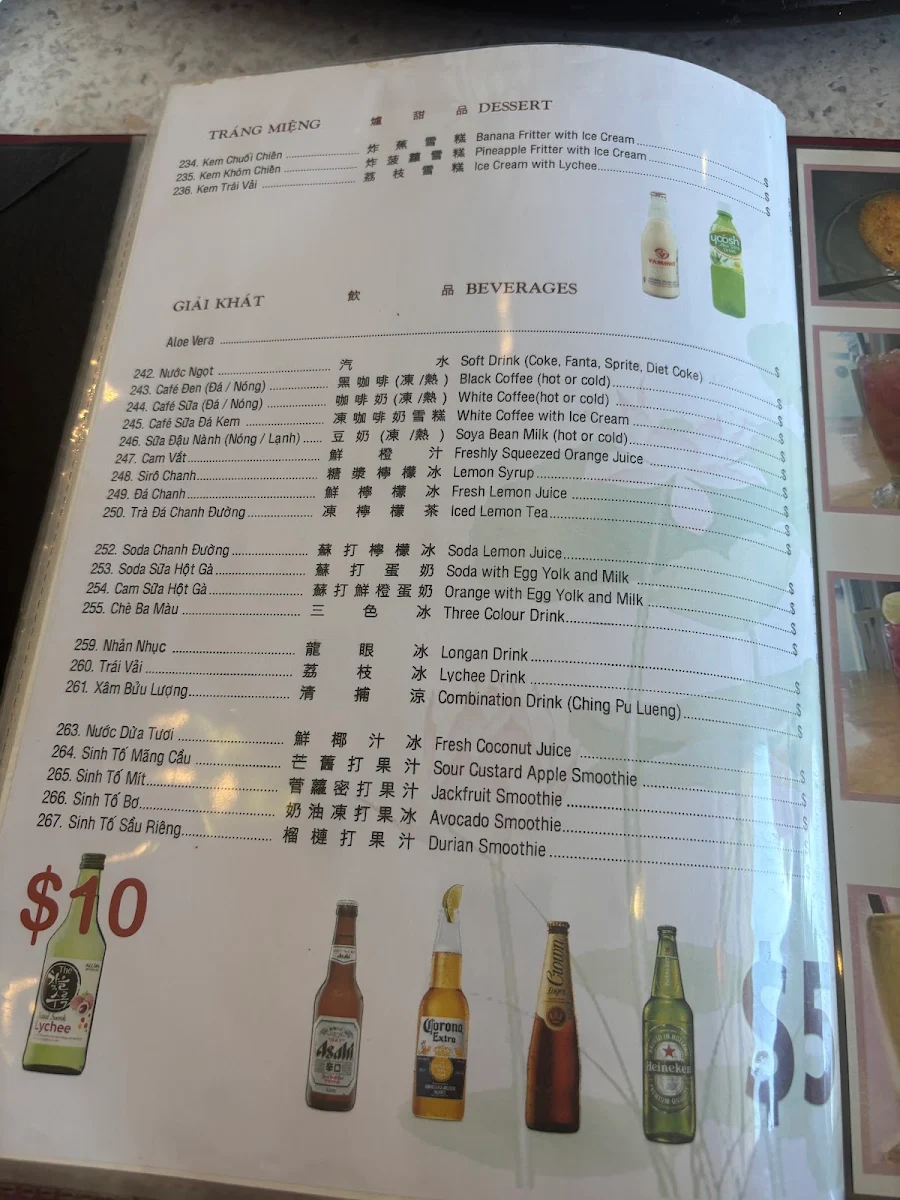 Menu, Nam Son Restaurant