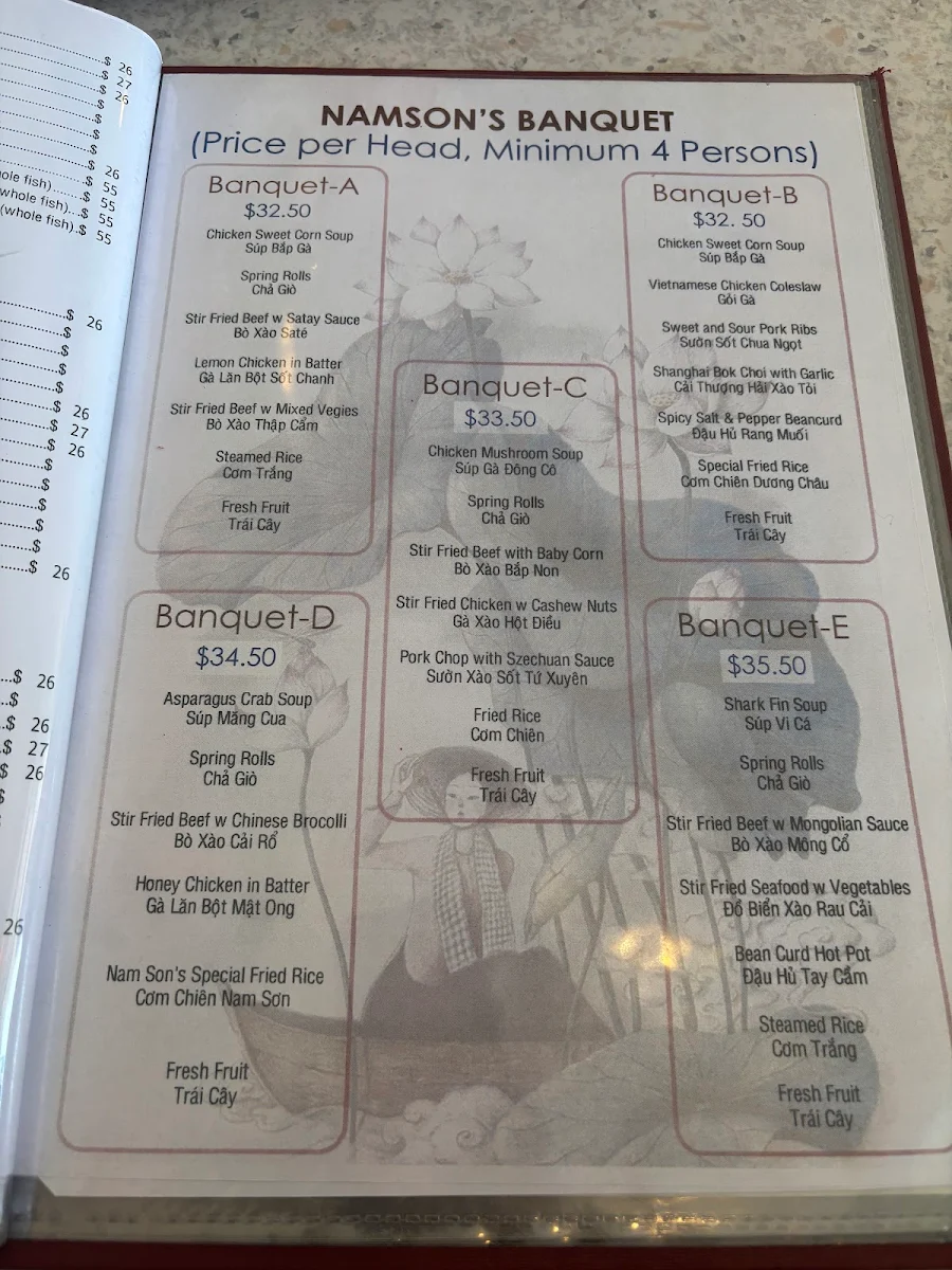 Menu, Nam Son Restaurant