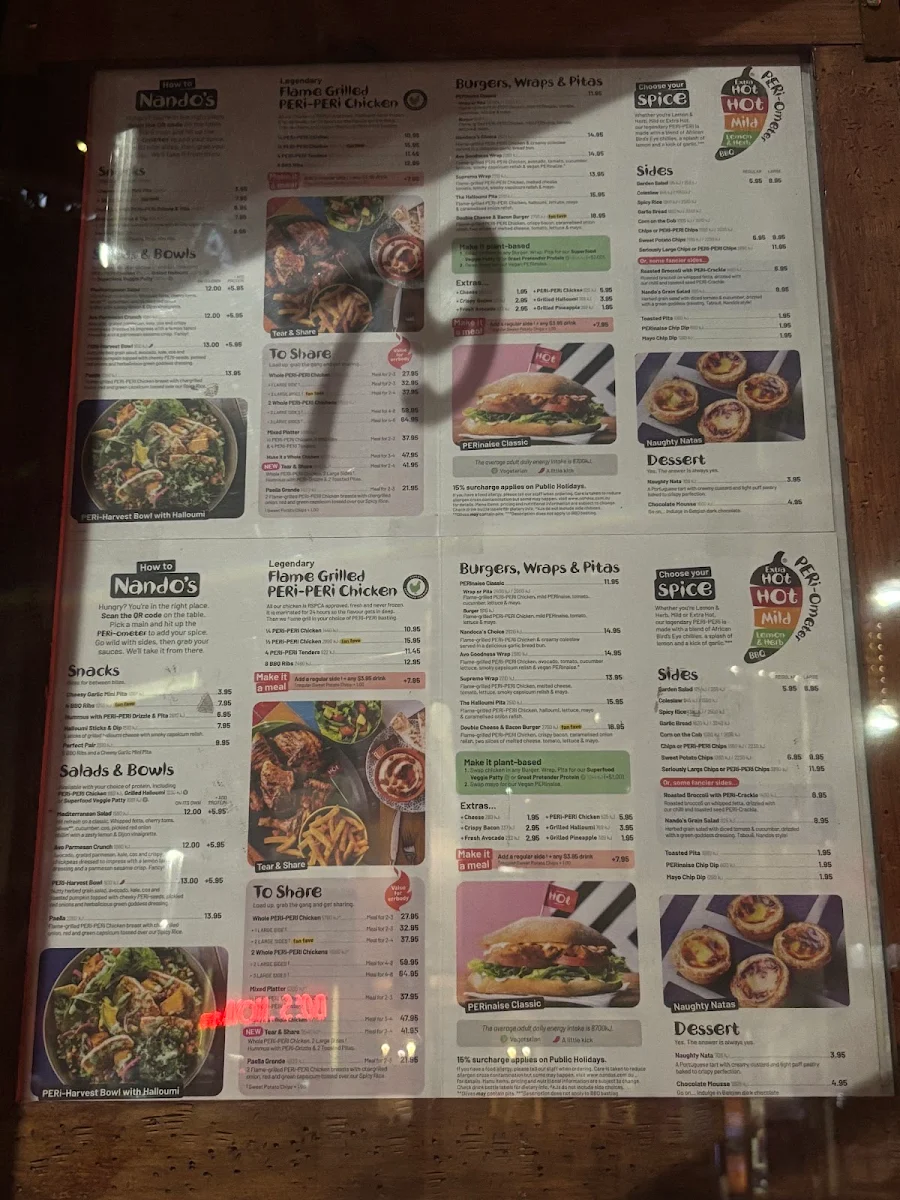 Menu, Nando's Bourke St