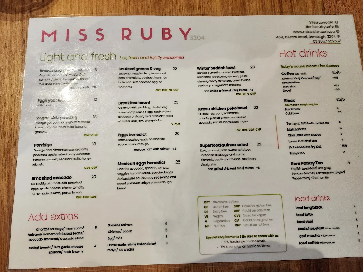 Menu, Miss Ruby